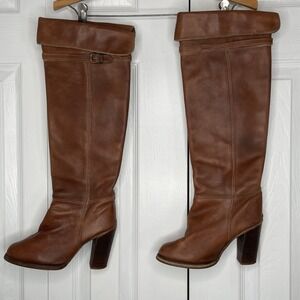 Vintage 70s Zodiac Hippie Campus‎ Wooden Heel  Tall Over The Knee Boots Size 5